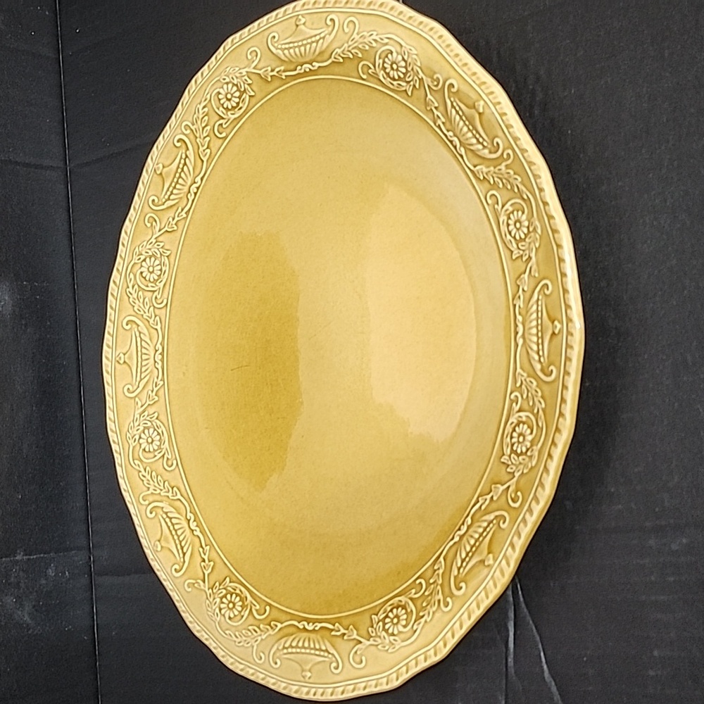 Rare Vintage Canonsburg Pottery Co Regency Ironstone Oval Serving Platter, Gold